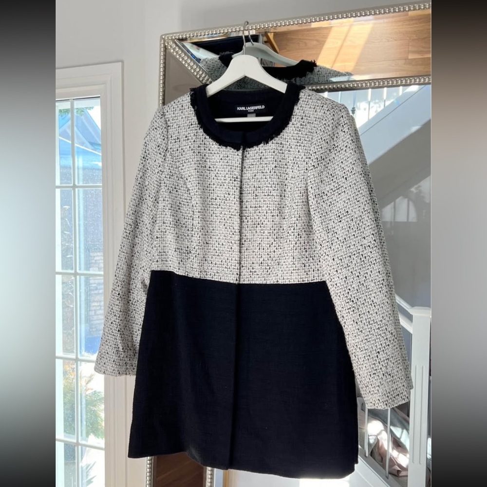 Karl Lagerfeld Tweed Monochrome Long Coat